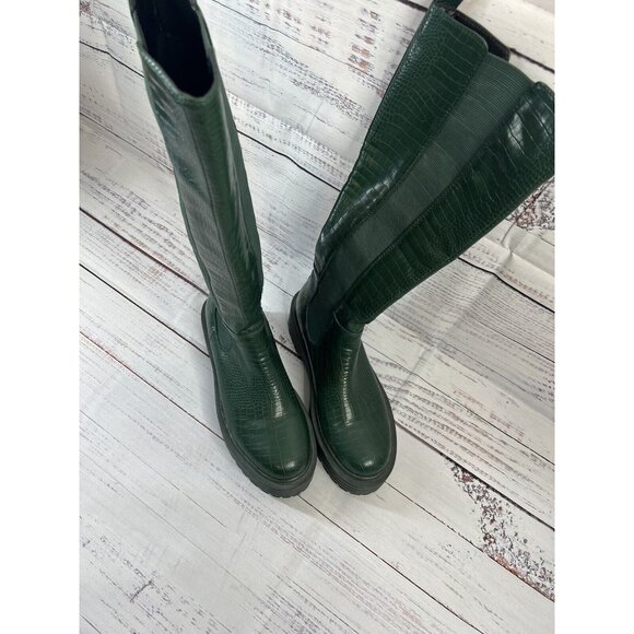 AZALEA WANG Knee High THE RIDING CROC Vegan Green Leather Boots SUE 7.5 Grunge - Picture 4 of 13